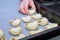 Cooking homemade bagels. Kneading dough, cutting and molding dough. Croissants