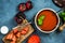 Cooking homemade gazpacho or tomato soup