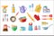 Cooking icons set, kitchen utensils with scales , frying pan, pot, teapot, grater, colander vector Illustrations on a