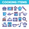 Cooking Items Vector Thin Line Icons Set