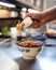 Cooking japanese katsudon rice with fried chicken, japanese food