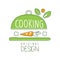 Cooking logo original design with cookware and carrot. Creative line label for organic food cafe, delivery service