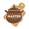 Cooking master class emblem with big saucepan and cutting board