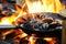 Cooking mussels in a frying pan