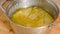 Cooking pan with boiled vegetables close-up. Creamy pureed celery soup recipe