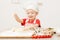 Cooking pizza with little chef, children fun cook,  boy