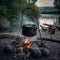 cooking pot hanging above camp fire riverside