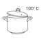 Cooking pot line, outline icon 100 degree celsius. Boiling hot water