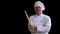Cooking, profession and people concept - happy male chef cook holding rolling pin