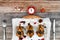 Cooking quail for christmas. On a wooden background. Wooden tray. Little turkey