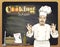 Cooking school chalkboard design with chef cook.