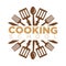 Cooking school class vector icon template of cook kitchen chef utensils