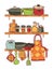 Cooking shelf equipment vector kitchenware or cookware for food with kitchen utensil cutlery and plate illustration