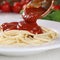 Cooking spaghetti noodles pasta serving tomato sauce Napoli on p