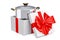 Cooking stainless pot inside gift box, gift concept. 3D