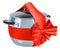 Cooking stainless with red ribbon and bow. 3D rendering