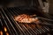 Cooking steaks on a grill with fire. shot with selective focus