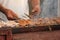 Cooking traditional food kebab in xinjiang