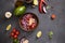 Cooking traditional salsa - sliced chopped ingredients in a wooden bowl