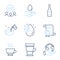Cooking water, Champagne bottle and Water drop icons set. Espresso, Double latte signs. Vector