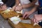 Cooks chopping ingredients