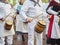 Cooks drumming at the Tamborrada, the drum parade to celebrated the Patron Festivity of San Sebastian, Spain