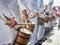 Cooks drumming at the Tamborrada, the drum parade to celebrated the Patron Festivity of San Sebastian, Spain