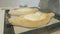 Cooks hands add butter to khachapuri. Hot aromatic dish. Steam 4K