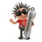 Cool 3d punk rocker with spikey hair holding a suspension shock absorber, 3d illustration