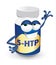 Cool 5-HTP cartoon character laughing, cute and funny food supplement bottle with a big smile, on a white background.