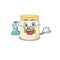 Cool almond butter Professor cartoon character with glass tube