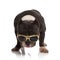 Cool american bully looks over golden sunglasses while standing