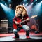 A cool antropomorphic lion playing a red guitar. AI generated