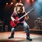 A cool antropomorphic lion playing a red guitar. AI generated