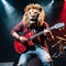 A cool antropomorphic lion playing a red guitar. AI generated