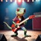 A cool antropomorphic lizard playing a red guitar. AI generated