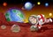 Cool Astronaut Boy in White Red Suit Uniform Planting In Mars Surface With Planets in Background Cartoon