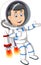 Cool Astronaut In White Blue Suit Uniform Flying With Rocket on His Back Cartoon