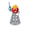 Cool automotive radio tower in cartoon character style