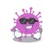 Cool avian coronavirus cartoon character wearing expensive black glasses