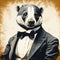 Cool Badger In Tuxedo: Retro Filters, Realism Portraits, High Dynamic Range