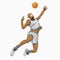 Cool basketball player in white uniform with the ball. Stylized Player. Isolated Flat Cartoon. Athletic lifestyle in flat cartoon