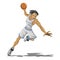 Cool basketball player in white uniform with the ball. Stylized Player. Isolated Flat Cartoon. Athletic lifestyle in flat cartoon