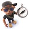 Cool black African American hiphop rapper holding a magnetic compass, 3d illustration