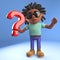 Cool black Afro Caribbean man with dreadlocks holding a question mark symbol, 3d illustration