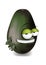 Cool black avocado cartoon character with sly eyes