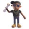 Cool black hip hop rap artist in baseball cap throwing a bone, 3d illustration