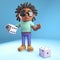 Cool black man with dreadlocks prepares to throw the dice, 3d illustration