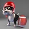 Cool black and white puppy dog wearing an American football helmet, 3d illustration