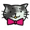 Cool black and white spotted kitten cute cat face haed with bow cartoon